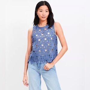 Loft Women’s Daisy Crochet Tank Top in blue size XL EUC